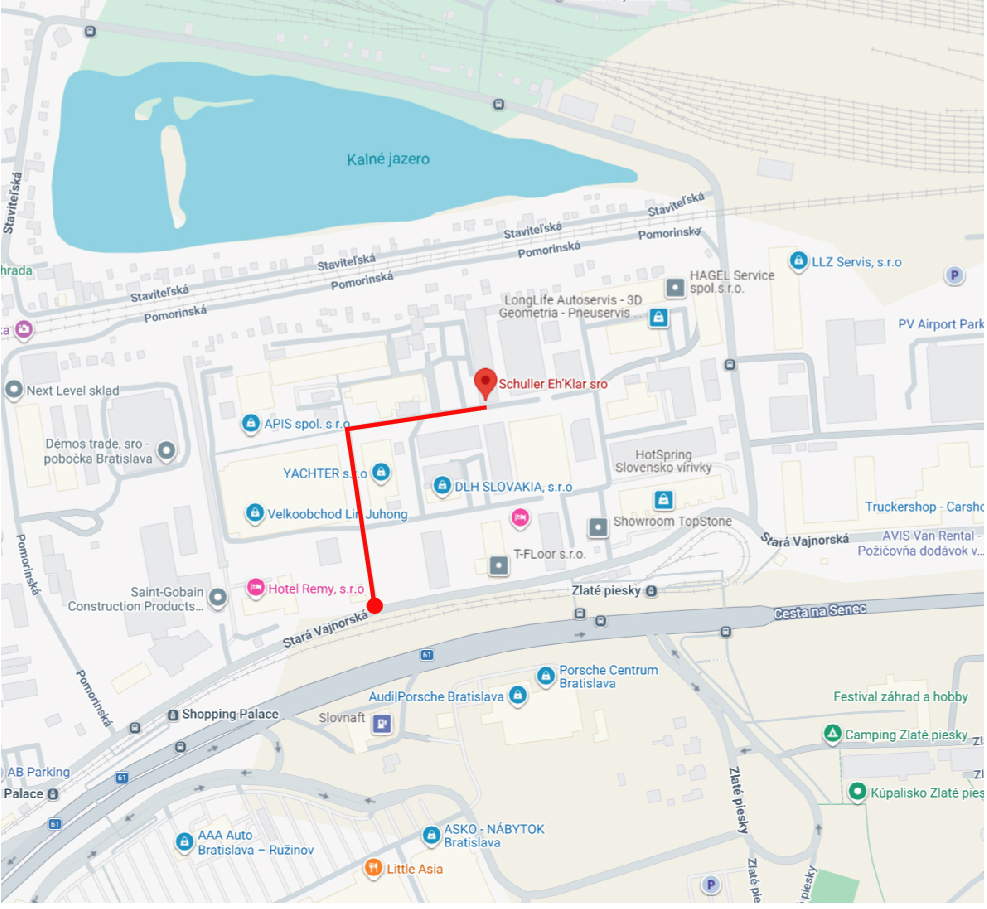 Mapa prístupovej cesty do areálu RMX, Stará Vajnorská 37, Bratislava - Zlaté piesky
